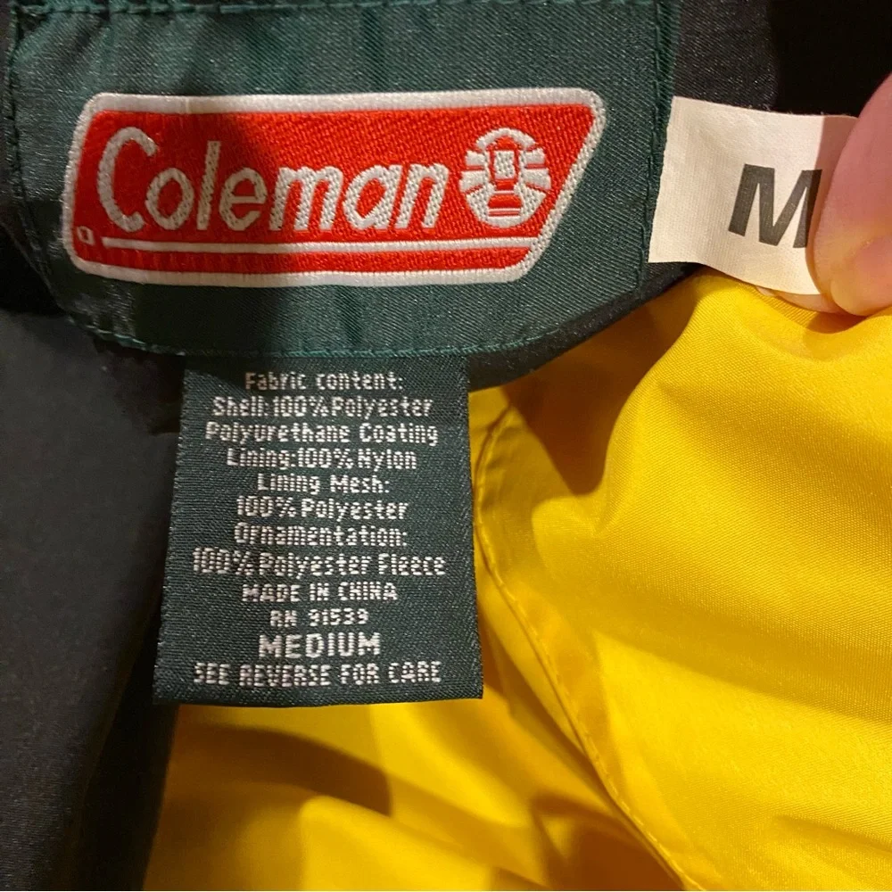 Vintage Coleman Coat Men’s Medium Black Yellow Full Zip Snaps Lined Hooded